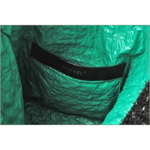 Chanel Tote Bag Shopping Bag Tweed Robot Large Black Green Tweed Resin Strass - Picture 3 of 4